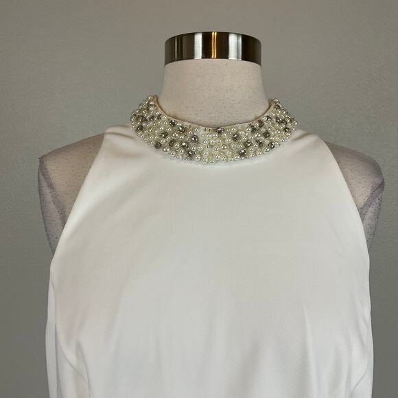 Adrianna Papell White Beaded Halter Sheath Cocktail Dress Size 12 Sleeveless - Picture 5 of 12